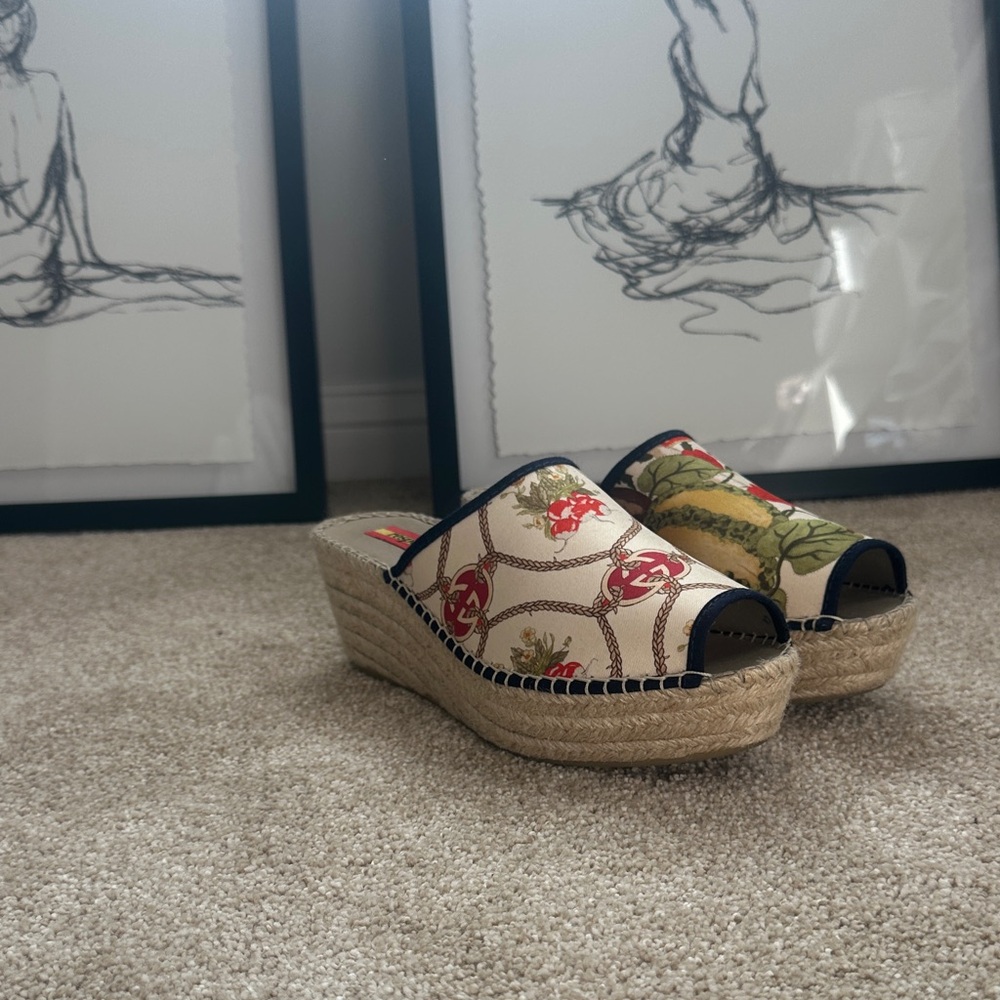 Respoke - Gucci Scarf Upcycled Floral Espadrille Wedge Sandals - Picture 3 of 13